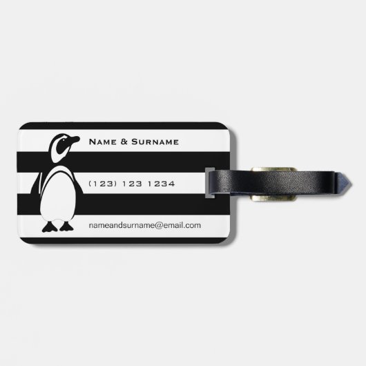 Pinguïn en Strepen Bagagelabel (Achterkant horizontaal)