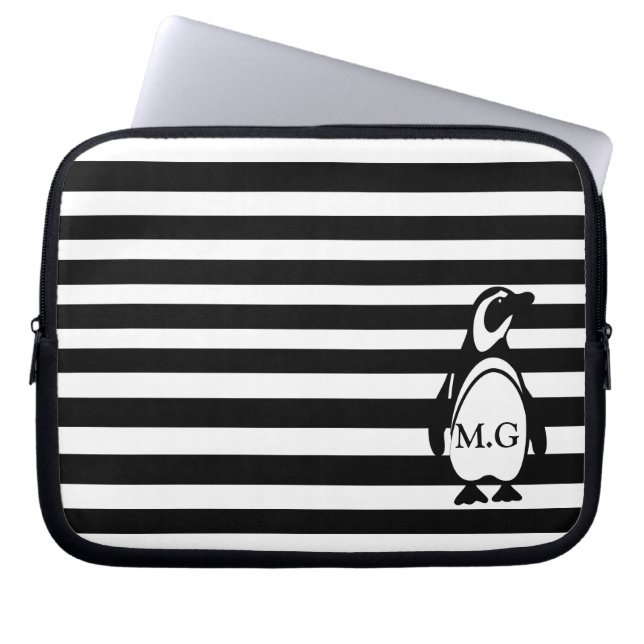 Pinguïn en Strepen Laptop Sleeve (Voorkant)