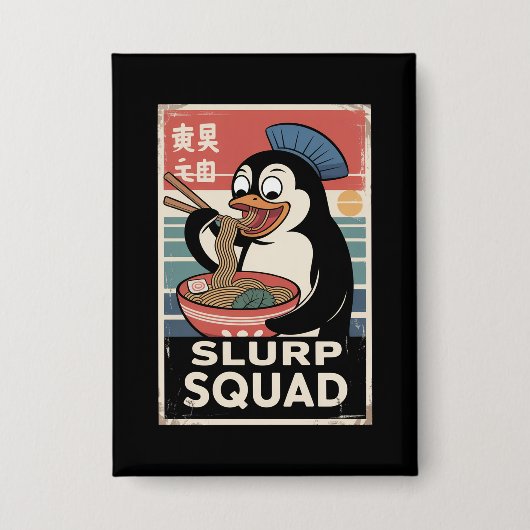 Pinguïn Eten Ramen Funny Slurp Squad Button (Voorkant)