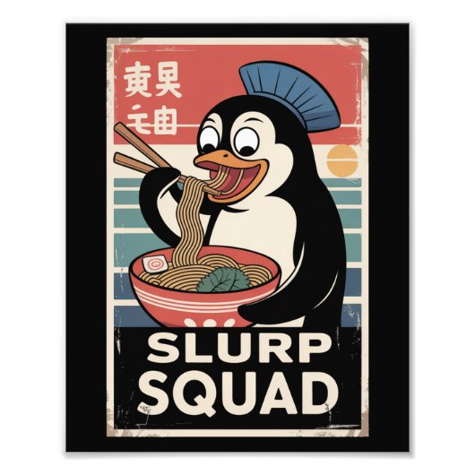 Pinguïn Eten Ramen Funny Slurp Squad Foto Afdruk (Voorkant)
