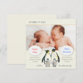 Pinguïn Familie Foto Geboorte Aankondiging voor Tw (Voorkant / Achterkant)
