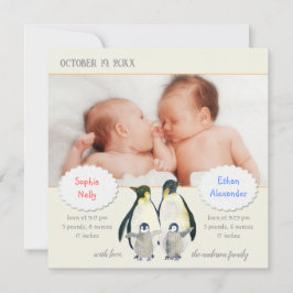 Pinguïn Familie Foto Geboorte Aankondiging voor Tw