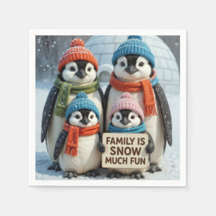 Pinguïn familie in sneeuwvlokken servet