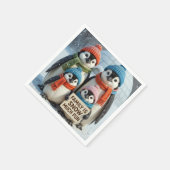 Pinguïn familie in sneeuwvlokken servet (Hoek)