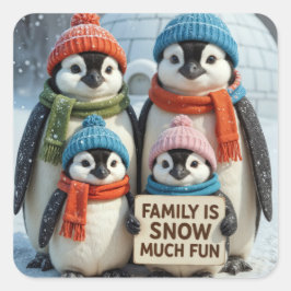 Pinguïn familie in sneeuwvlokken vierkante sticker