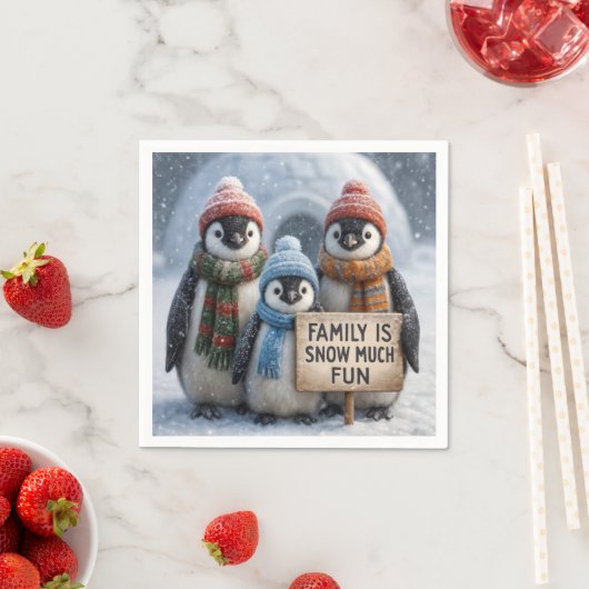 Pinguïn familie met een leuk teken servet (Insitu)