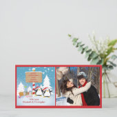 Pinguïn familie van 2 Vakantie Kerstkaart (Staand voorkant)