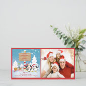 Pinguïn familie van 4 Vakantie Kerstkaart (Staand voorkant)