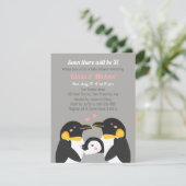 Pinguïn familie van drie Baby shower grijs Kaart (Staand voorkant)
