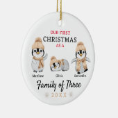 Pinguïn familie van drie eerste kerstdagen keramisch ornament (Rechts)