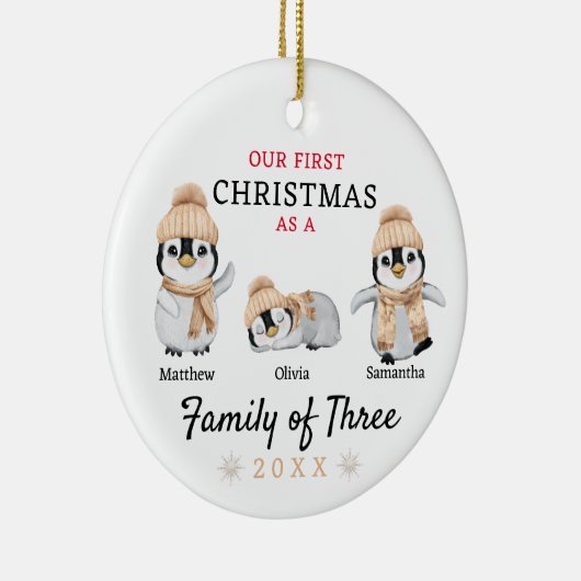 Pinguïn familie van drie eerste kerstdagen keramisch ornament (Rechts)