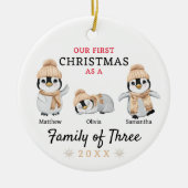 Pinguïn familie van drie eerste kerstdagen keramisch ornament (Voorkant)