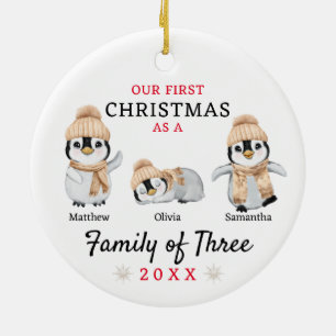 Pinguïn familie van drie eerste kerstdagen keramisch ornament
