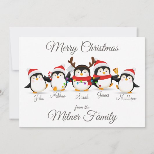 Pinguïn Familie Vrolijke Kerst Kaart (Voorkant)
