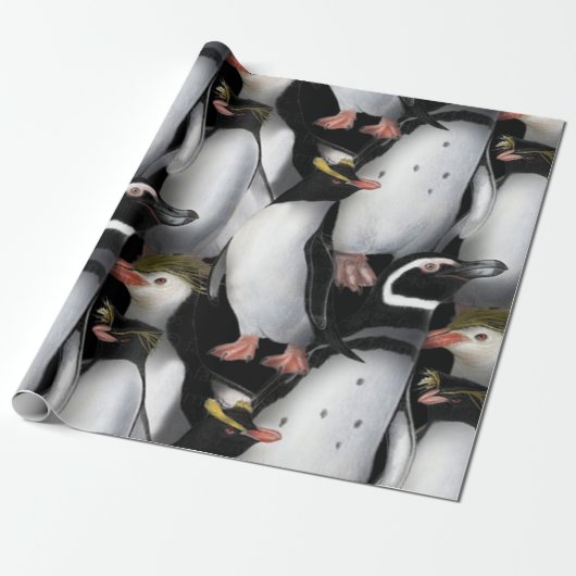 Pinguïn familiekleurig verpakkingspapier cadeaupapier (Uitgerold)
