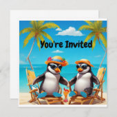 Pinguïn Feest "Je bent uitgenodigd " Kaart (Voorkant / Achterkant)