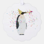 Pinguïn Feesten - Dieren Met Een Feestgeschenk Ornament Kaart (Voorkant)