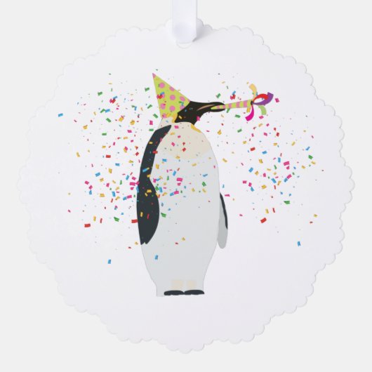 Pinguïn Feesten - Dieren Met Een Feestgeschenk Ornament Kaart (Voorkant)