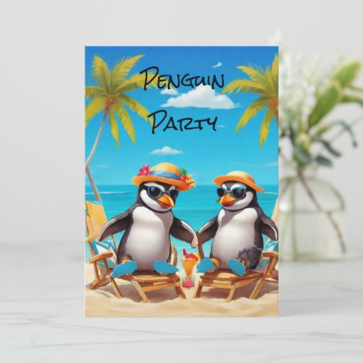 Pinguïn Feestje Kaart (Staand voorkant)
