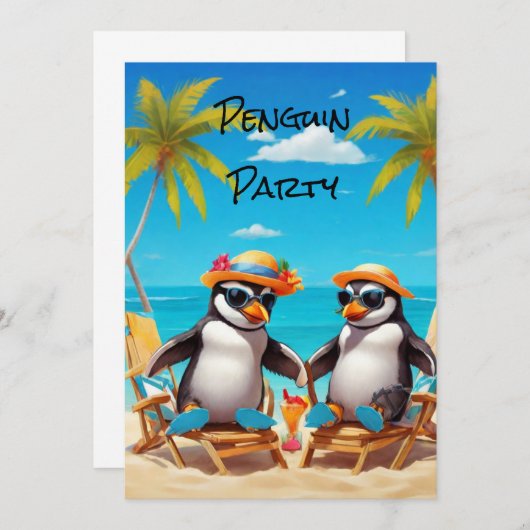 Pinguïn Feestje Kaart (Voorkant / Achterkant)