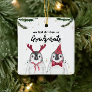 Pinguin First Kerstmis Foto van grootouders terug Keramisch Ornament