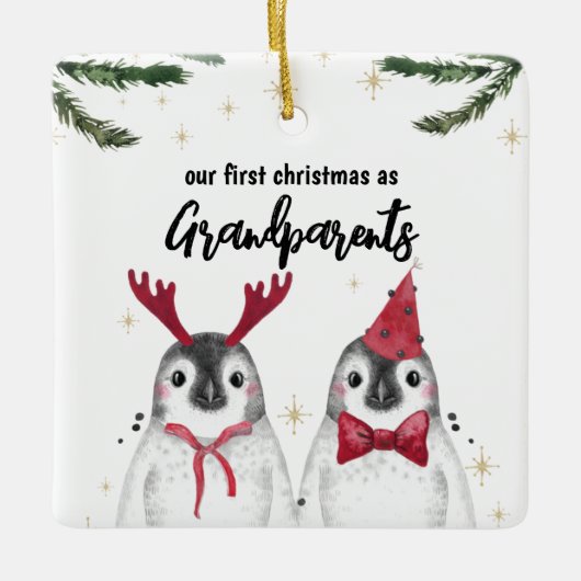 Pinguin First Kerstmis Foto van grootouders terug Keramisch Ornament (Voorkant)