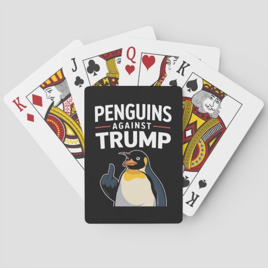 Pinguïn Flippers Up Weerstaan Pinguïns Tegen Trump Pokerkaarten (Achterkant)