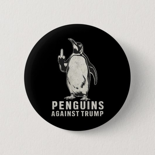Pinguïn flipt middelvinger tegen pinguïns ronde button 5,7 cm (Voorkant)