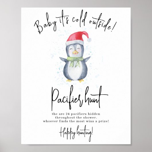 Pinguïn - Fopspeen jacht spel baby shower Poster (Voorkant)