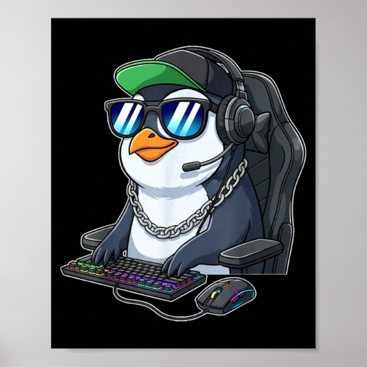 Pinguïn-gamer grappige gamming-pinguïns spelen vid poster (Voorkant)