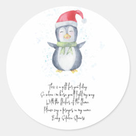 Pinguïn. Gebedskaarsetiket Ronde Sticker