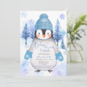 Pinguïn gebreid pet Sneeuwvlokken Silver Blue Kaart (Staand voorkant)