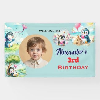 Pinguïn Geel Kinderen Neutrale Verjaardagsfeestje Spandoek