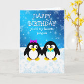 Pinguïn Gelukkige Verjaardag Kaart (Gele Bloem)