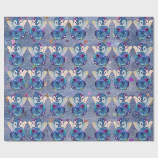 Pinguïn genaamd Button Cadeaupapier (Vlak)