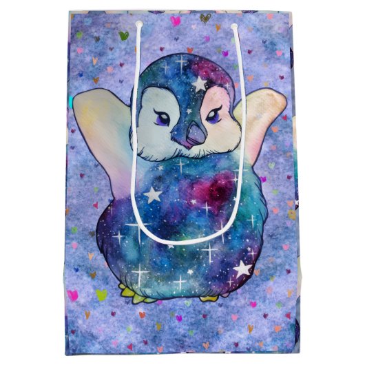 Pinguïn genaamd Button Medium Cadeauzakje (Achterkant)