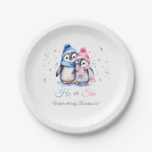 Pinguïn Gender Onthullen Hij of Zij Winter Baby sh Papieren Bordje