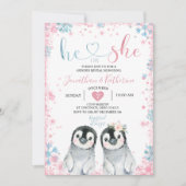 Pinguïn Gender onthullen Hij of zij Wintersnowflak Kaart (Voorkant)