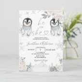 Pinguïn Gender onthullen Hij of zij Wintersnowflak Kaart (Staand voorkant)