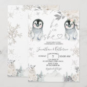 Pinguïn Gender onthullen Hij of zij Wintersnowflak Kaart (Voorkant / Achterkant)