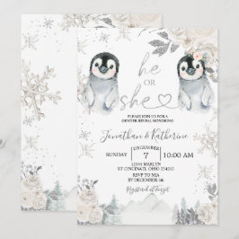 Pinguïn Gender onthullen Hij of zij Wintersnowflak Kaart