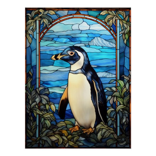 Pinguïn Glas-in-Lood Kust Nautilus Decor Perfect Poster (Voorkant)