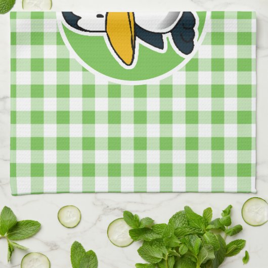 Pinguïn; Green Gingham Theedoek (Gevouwen)