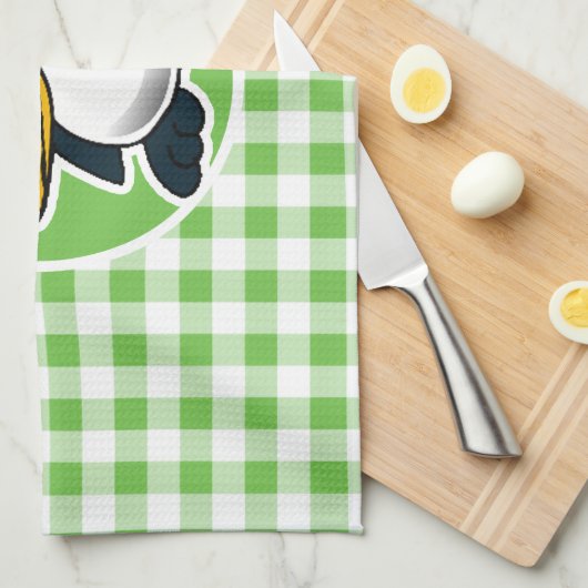 Pinguïn; Green Gingham Theedoek (Quarter Fold)