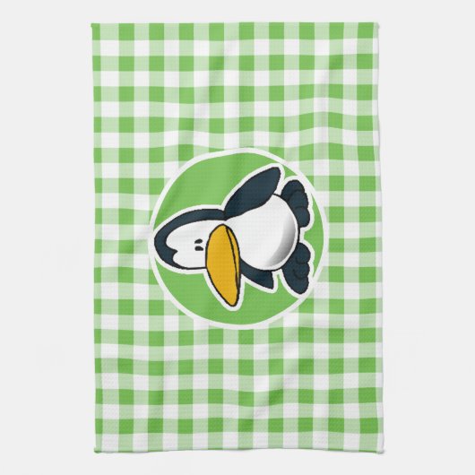 Pinguïn; Green Gingham Theedoek (Verticaal)