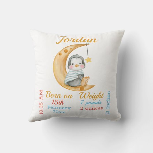 Pinguïn Half Moon Baby Stats Kussen (Achterkant)