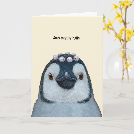 pinguïn hallo kaart (Gele Bloem)