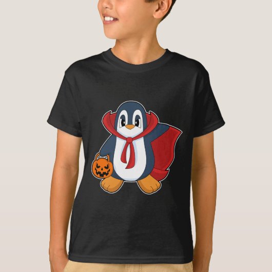 Pinguïn Halloween Pompoen Cape T-shirt (Voorkant)