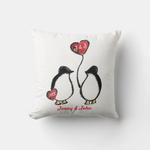 Pinguïn & harten bruiloft kussen