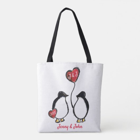 Pinguïn & harten bruiloft / verjaardag tote bag (Achterkant)
